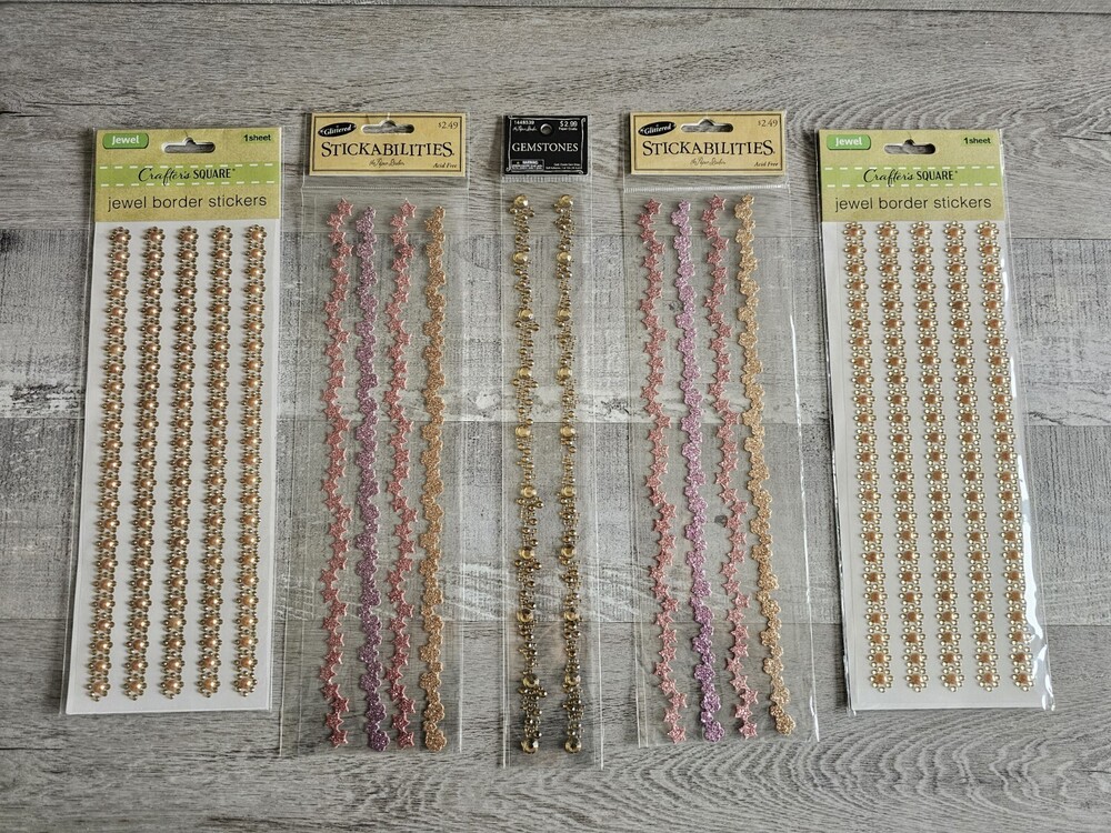 Sticker Lot Scrapbooking 3D Stickers 12" Borders Jewel Pearl Flowers Spring #112